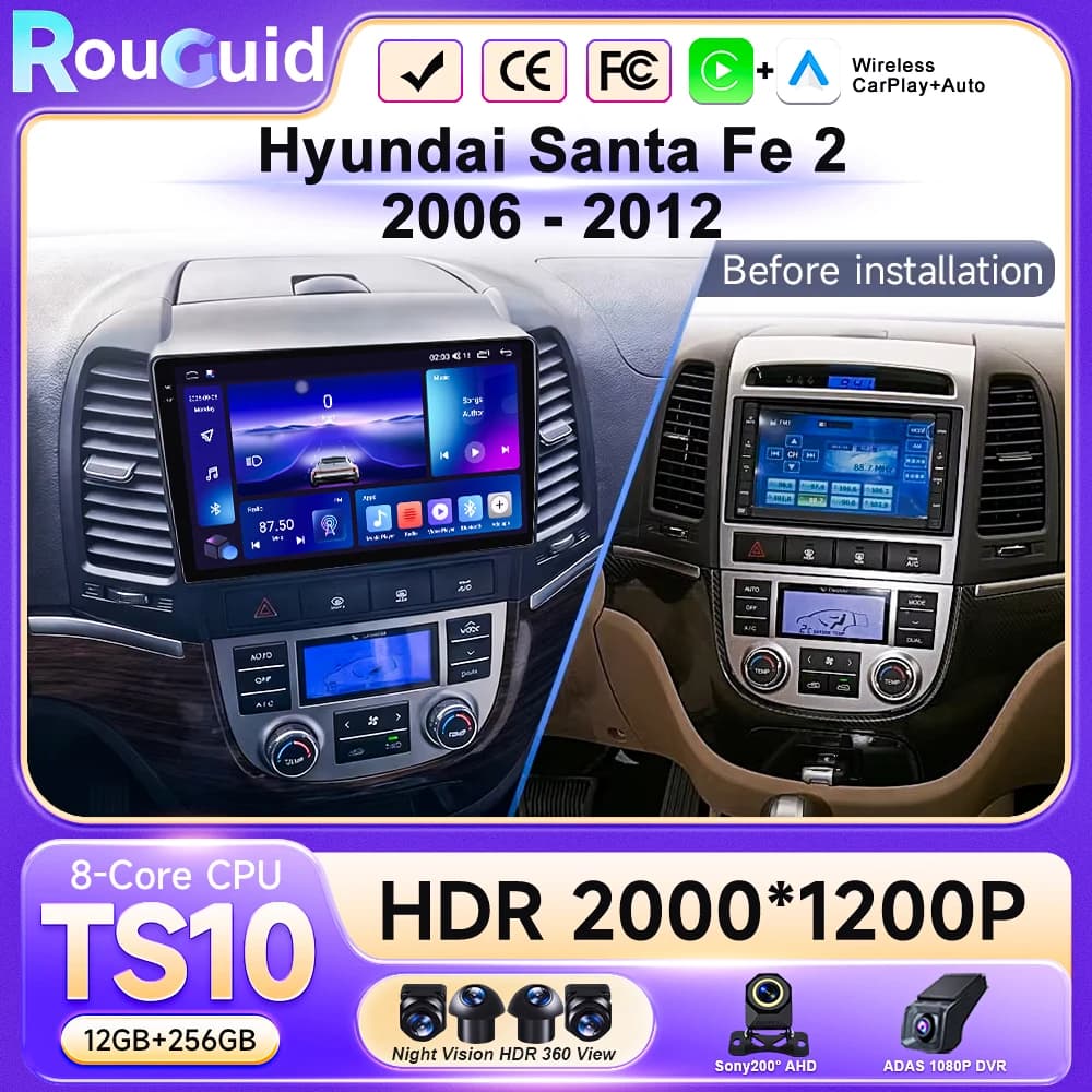 Autoradio Android Wireless CarPlay per Hyundai Santa Fe 2 2006-2012 Sistemi Intelligenti DSP SWC RDS GPS FM BT
