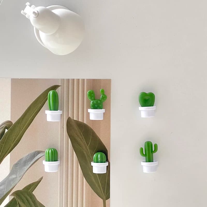 6 adorabili magneti per frigorifero a forma di cactus - Design a forma di pianta da cartone animato, materiale ABS resistente, forma ovale per decorazioni di cucina e sala da pranzo