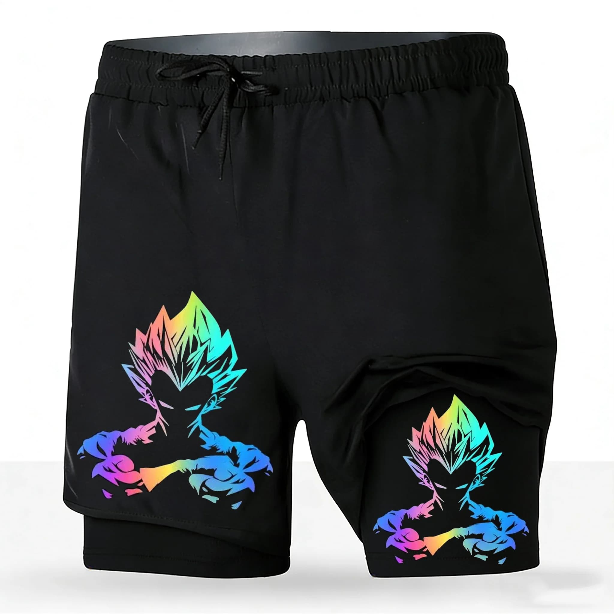 Pantaloncini da Corsa 2-in-1 da Uomo Dragon Ball Anime con Stampa Majin Vegeta, Asciugatura Rapida, per Allenamento Atletico, Nuovi 2026 Unisex