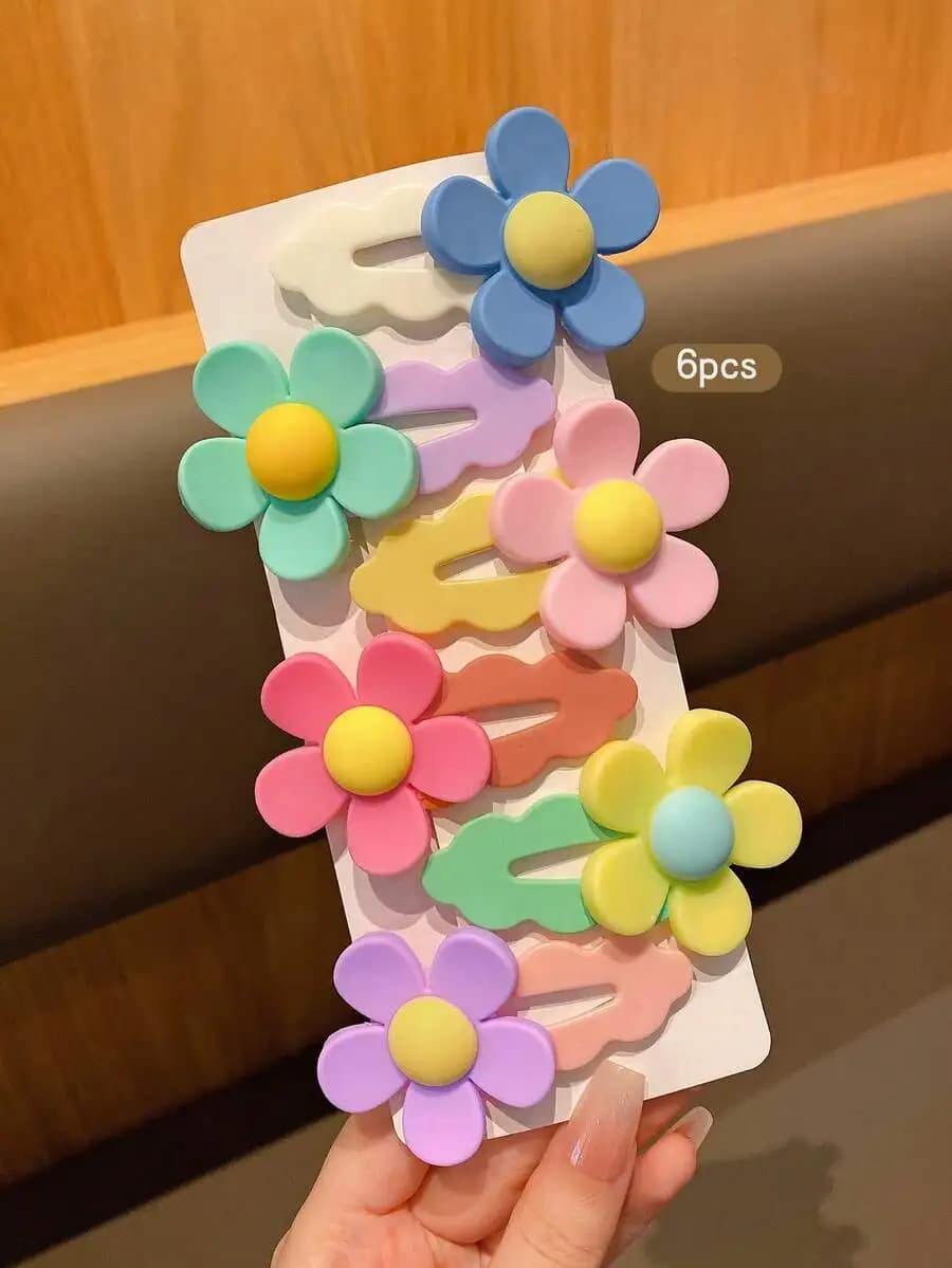 6pcs Random Color Cute Floral Hair Clips Korean Style Barrettes For Women