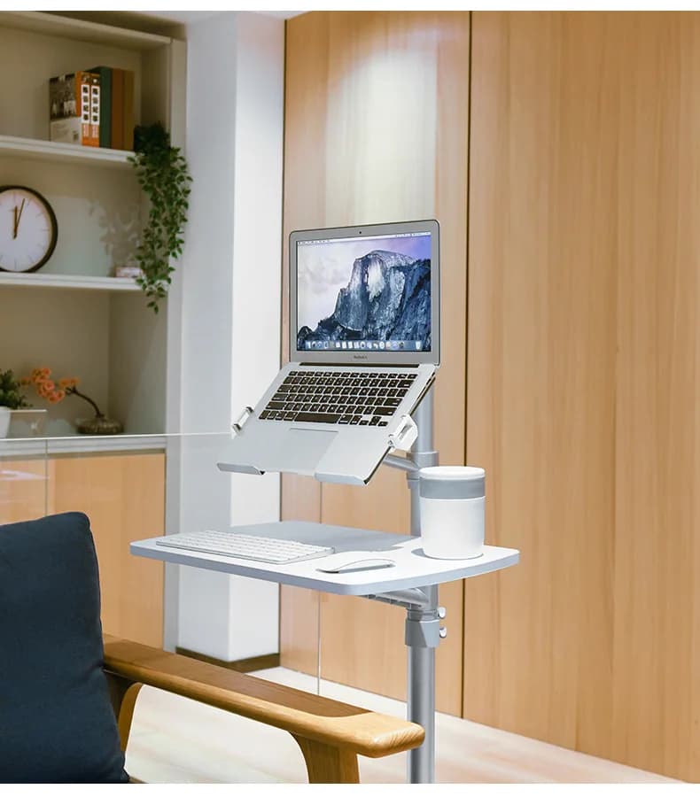 UT-2 Ergonomic Full Motion 2in1 Laptop Floor Stand Monitor Keyboard Support Height Adjust Moving Notebook Desk Home Office