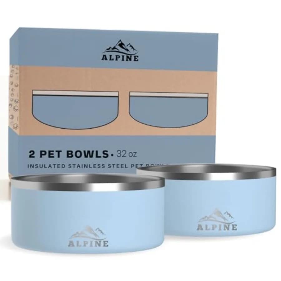 Set di 2 Ciotole per Cani in Acciaio Inox Antiscivolo, Ciotola in Metallo per Cibo e Acqua, Doppia Parete Isolata, Antiruggine, Lavabile in Lavastoviglie