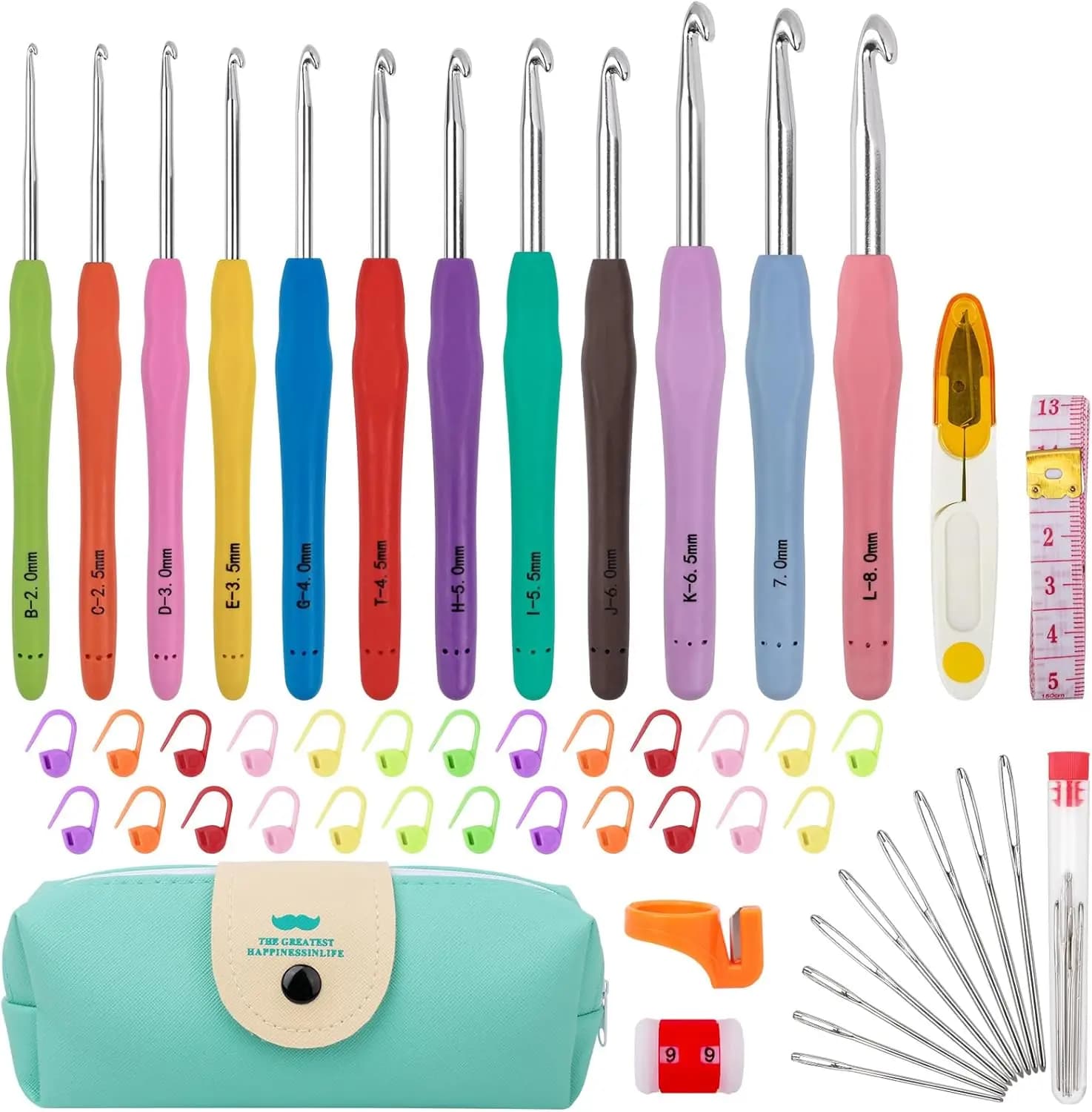 Set di Uncinetti 12 Misure, Kit Uncinetto da 51 Pezzi per Principianti con Manici Ergonomici per Mani Artritiche in Custodia Blu