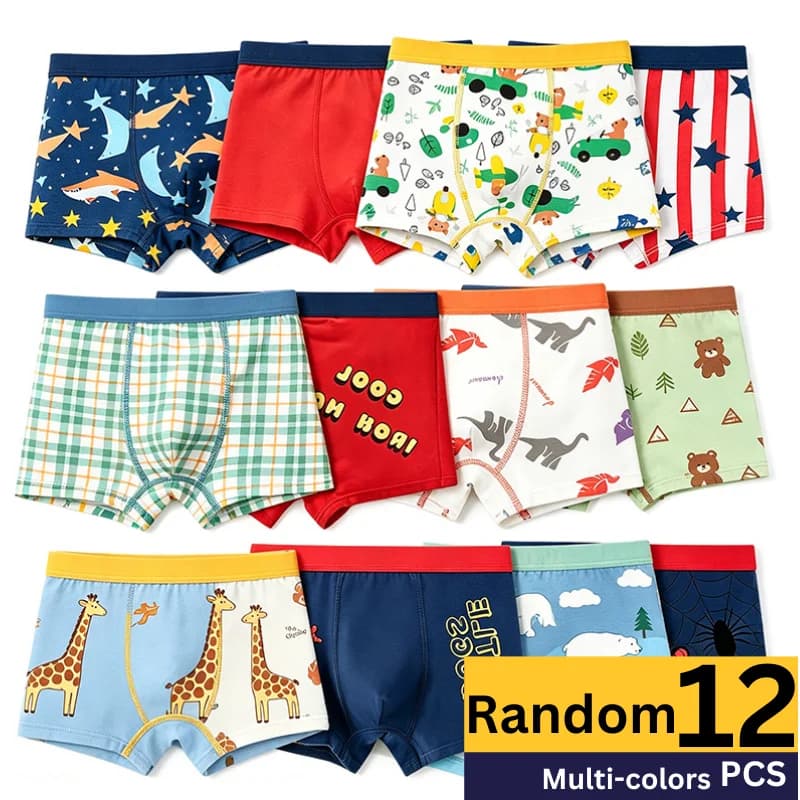 4/8/12 Piece Set Children's Milk Silk Boxer Shorts Cool Print Pattern Soft Breathable Boys Boxers Briefs Comfortable Underwear
