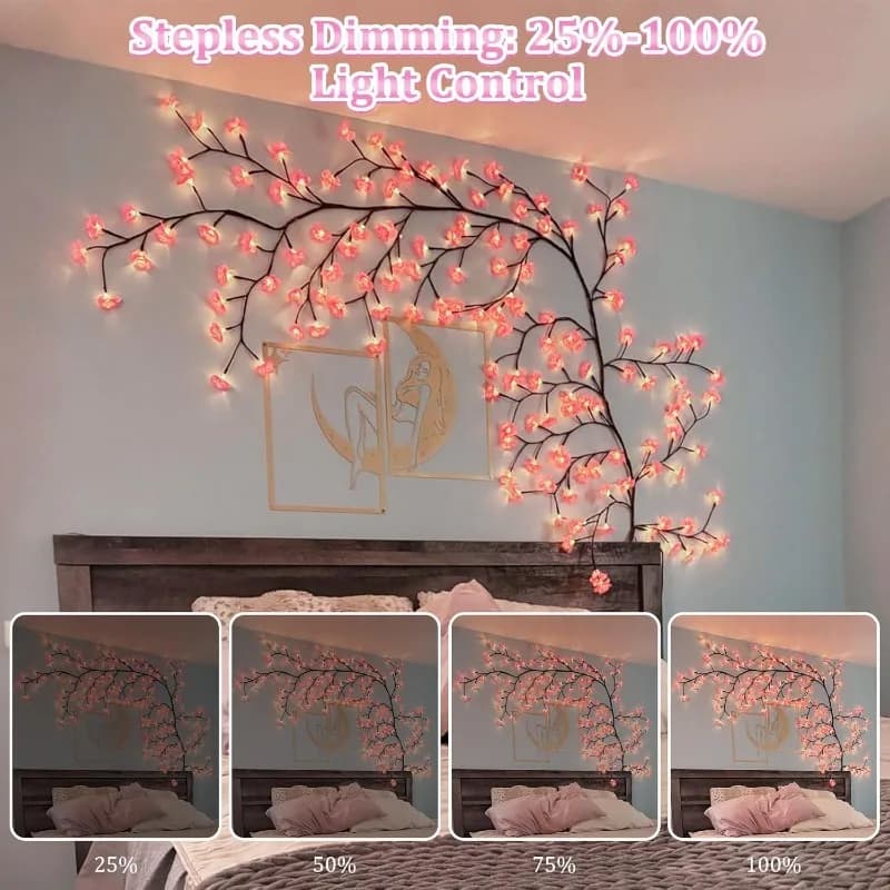 LED Cherry Blossom Tree Branch Lights 8 Modes Artificial Pink Cherry Blossom Garland with Remote ，for Bedroom and Wall Decor