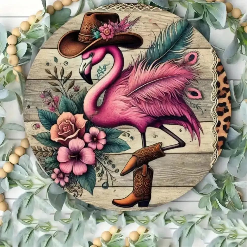Statua di Fenicottero con Stivali da Cowboy, Decorazione da Giardino Originale, Ornamento in Resina per Interni ed Esterni, per Fattoria, Bar, Garage