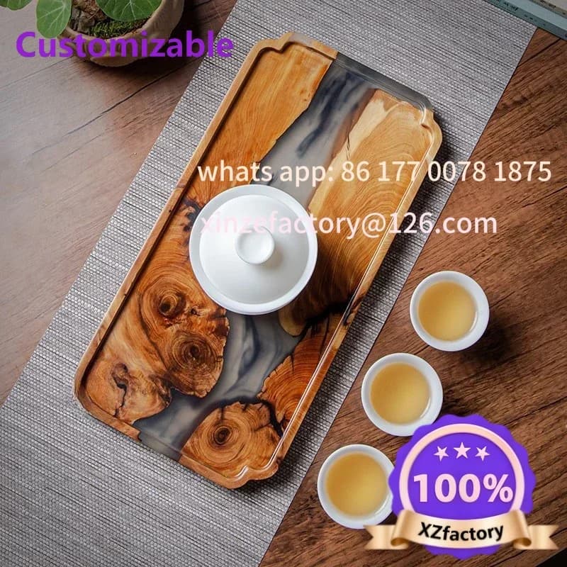 Customizable Nordic Style Epoxy Resin River Tea Tray Household Black Sandalwood Dry Foam Tray Ink Resin Tray Anti Scald Tea