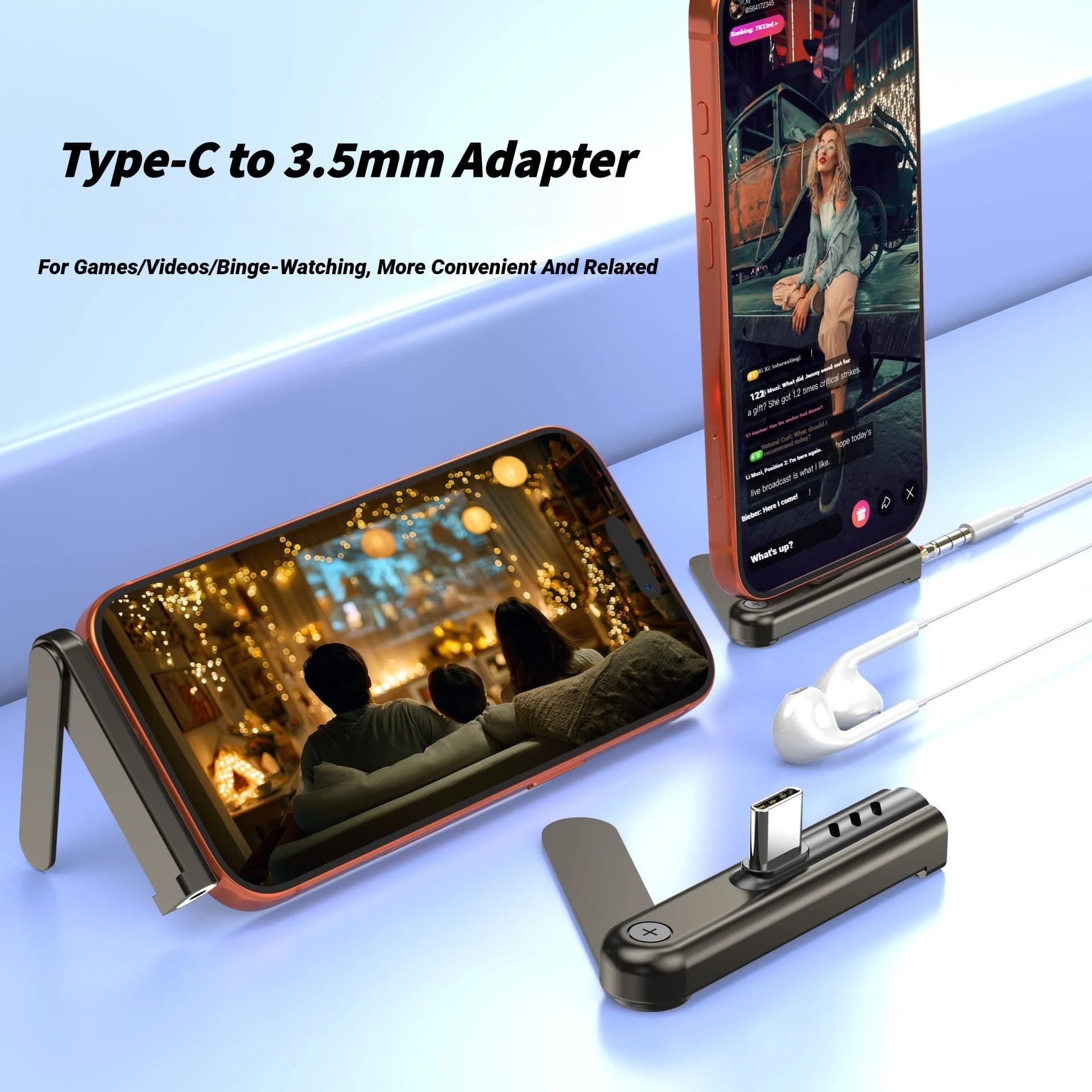 2in1 Type-C To 3.5mm Audio Adapter with Foldable Phone Stand Aluminum Alloy Shell Headphone Adapter
