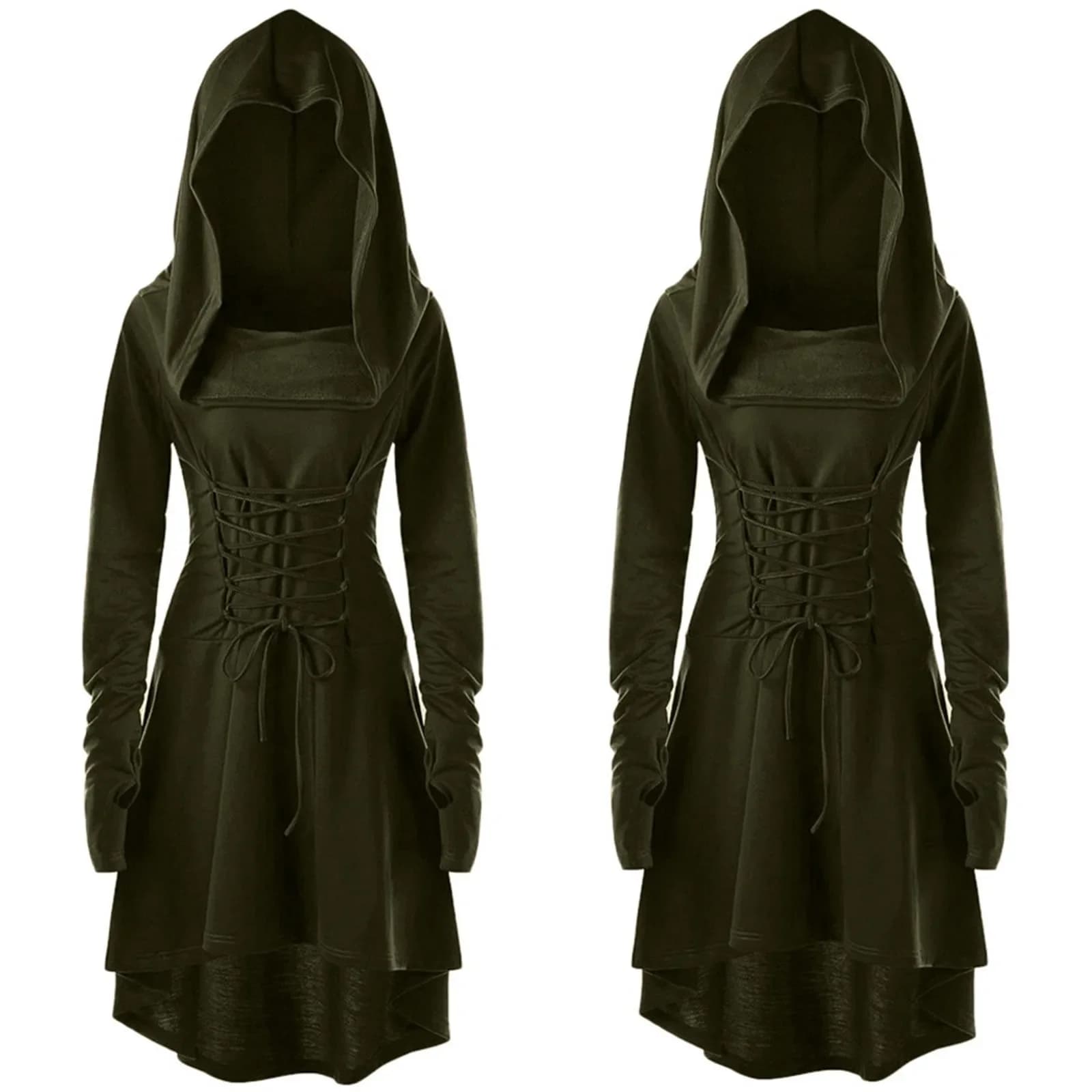 Medieval Froest Woman Archer Costume with Pixie Hood Cosplay Sleeve Long Rinascimental Cacciatore Larp Veste Fasciatura Plus size s-4XL