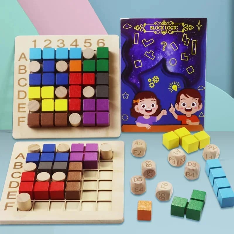 Magic Block Match Building Blocks Gioco da tavolo in legno per bambini, per l'allenamento del pensiero logico e la stimolazione della genialità.