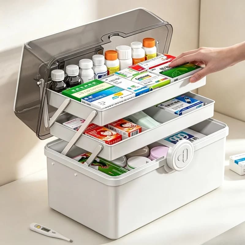 3-Layer Large Capacity Portable Medicine Storage Box, Family Emergency First Aid Kit Pharmacy Organizer Container