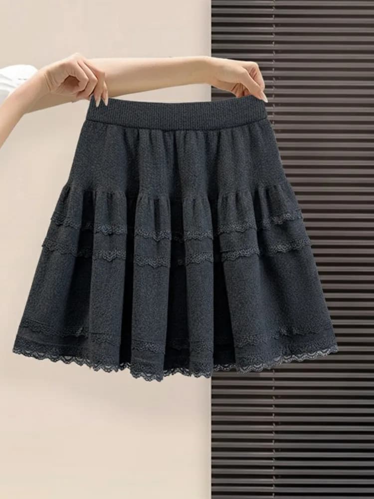 Gonna in maglia di pizzo a vita alta, modello A-line, casual, taglie forti, da donna, primaverile, bella e attraente