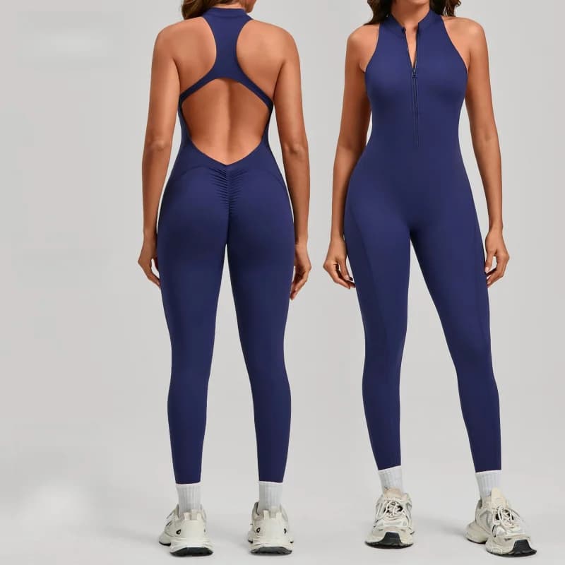Women's sports suit with zipper, for yoga, running, fitness and gym, with back discovery, Spring Summer collection