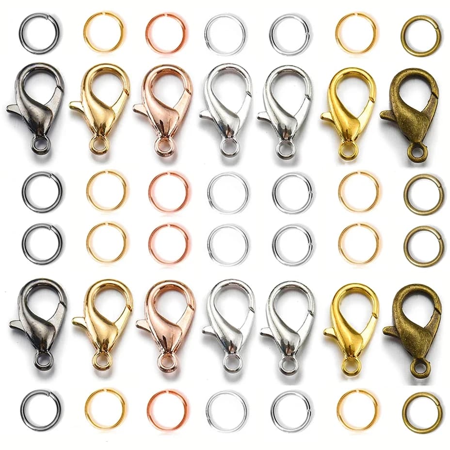Anelli di salto aperti da 200 pezzi con chiusura a moschettone da 100 pezzi Kit di risultati di gioielli fai da te per parti di connettori per la creazione di catene di braccialetti di collana
