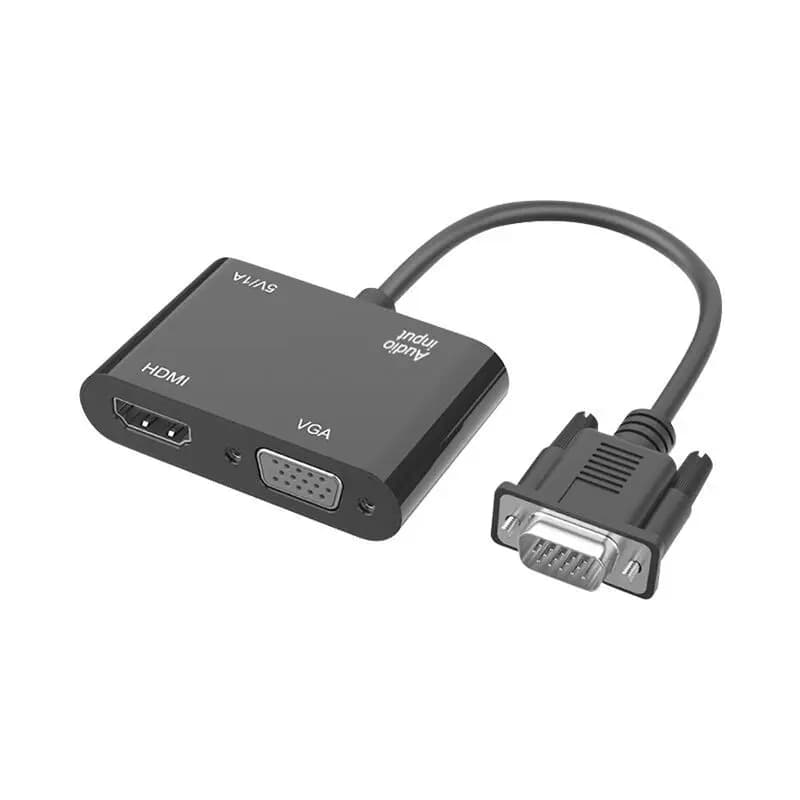 Splitter adattatore compatibile HDMI da VGA a VGA femmina con supporto convertitore audio da 3,5 mm doppio display per proiettore compatibile HDMI