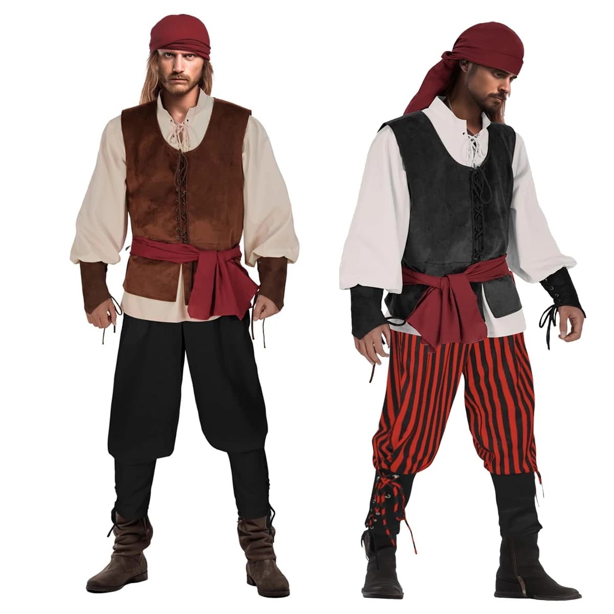 Renaissance medieval costume for adults with Halloween pirate vest for theatrical performances
