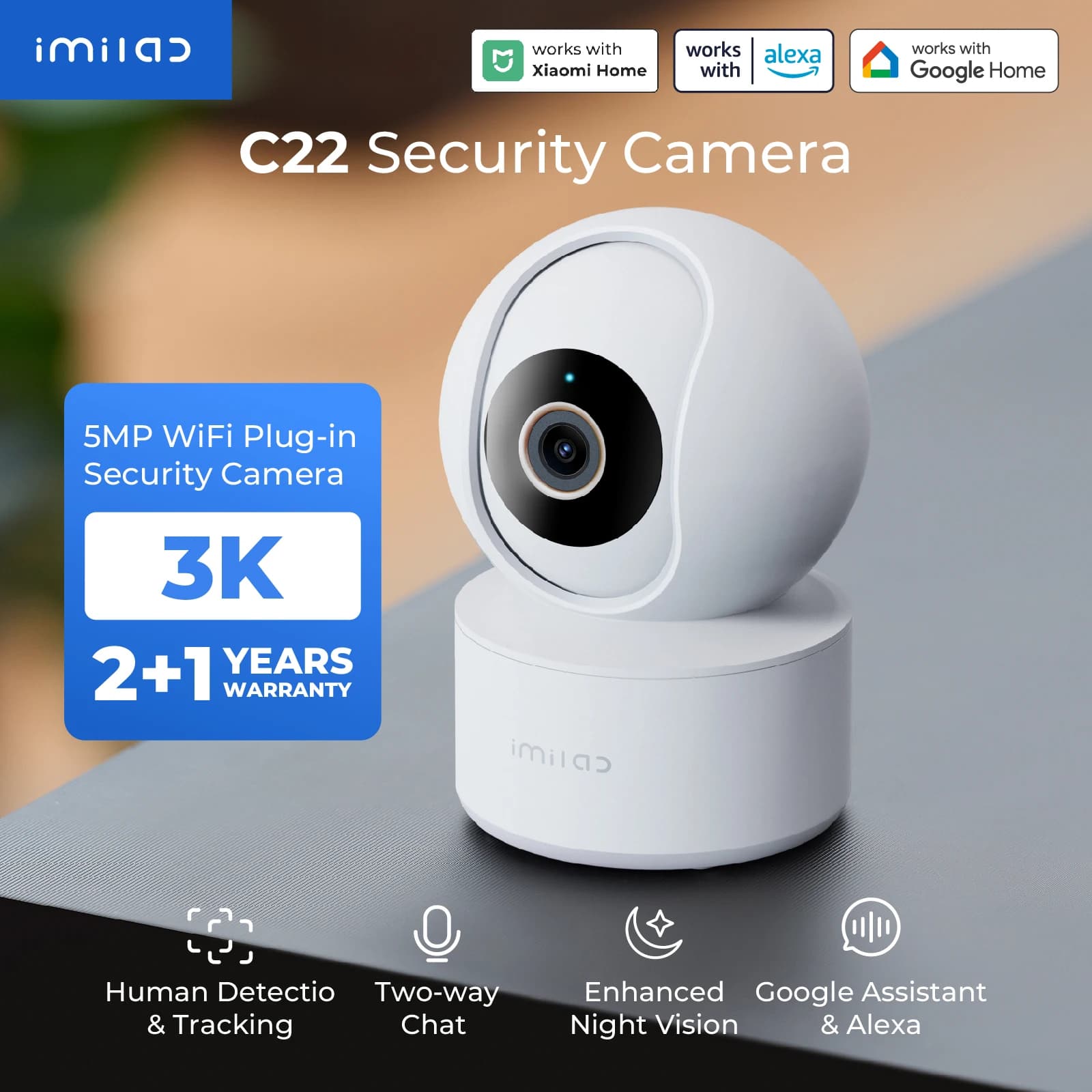 IMILAB Baby Monitor Telecamera di sicurezza interna con rilevamento AI Visione notturna Audio bidirezionale 360 ° PTZ Compatibile con l'app Xiaomi Home