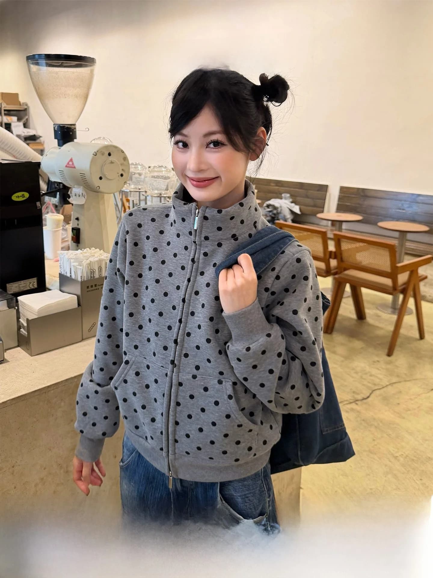 Felpa con Cappuccio in Pile a Pois Don Cry, Unisex, Casual, con Doppia Cerniera, Comoda e Versatile per Uomini e Donne