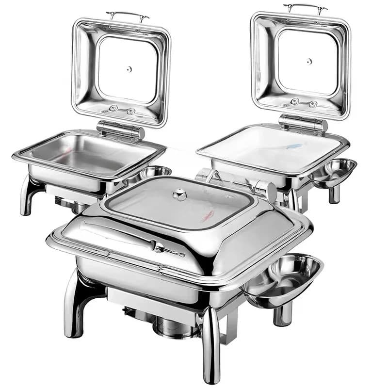 Hotel Supplies Luxury 304 Stainless Steel Square Hot Pot Buffet Stove Set Luxury Gold Buffet Thermal Furnace