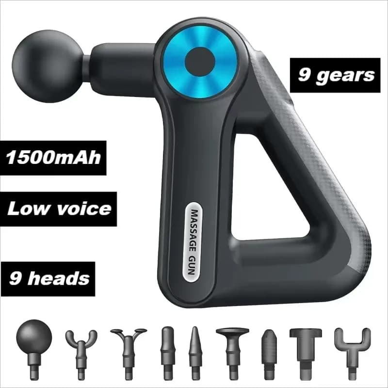 Mini triangular massage gun for neck and cervical column with 9 massage heads, 9 levels of adjustable, silent intensity.