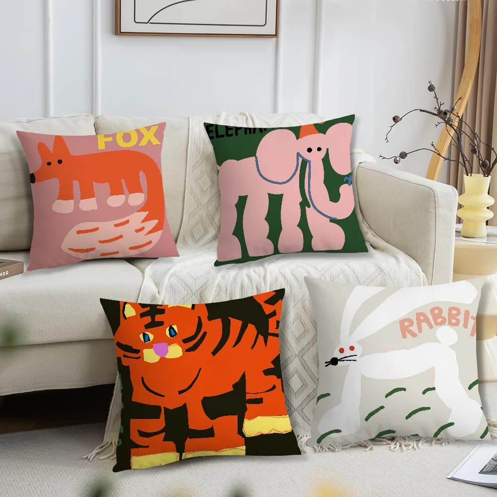 Fodera per cuscino con stampa animalier e ricamo, decorazione per divano, casa, auto, ufficio, stile nordico semplice