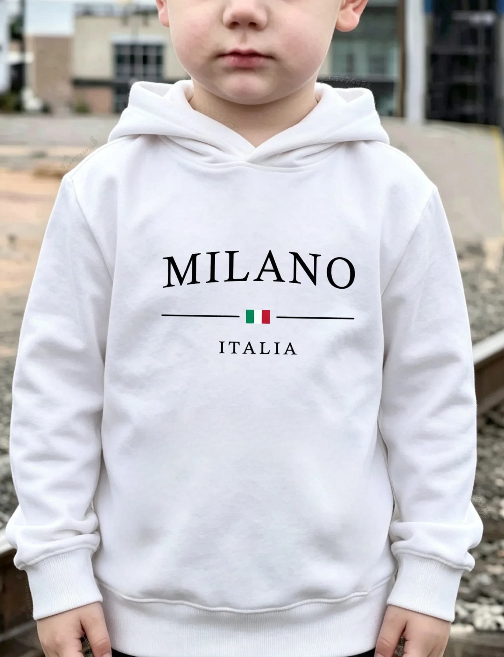 Latest style retro Milan fashion Italian letter pattern children's hooded sweater for autumn and winter,boys' and girls'warm top