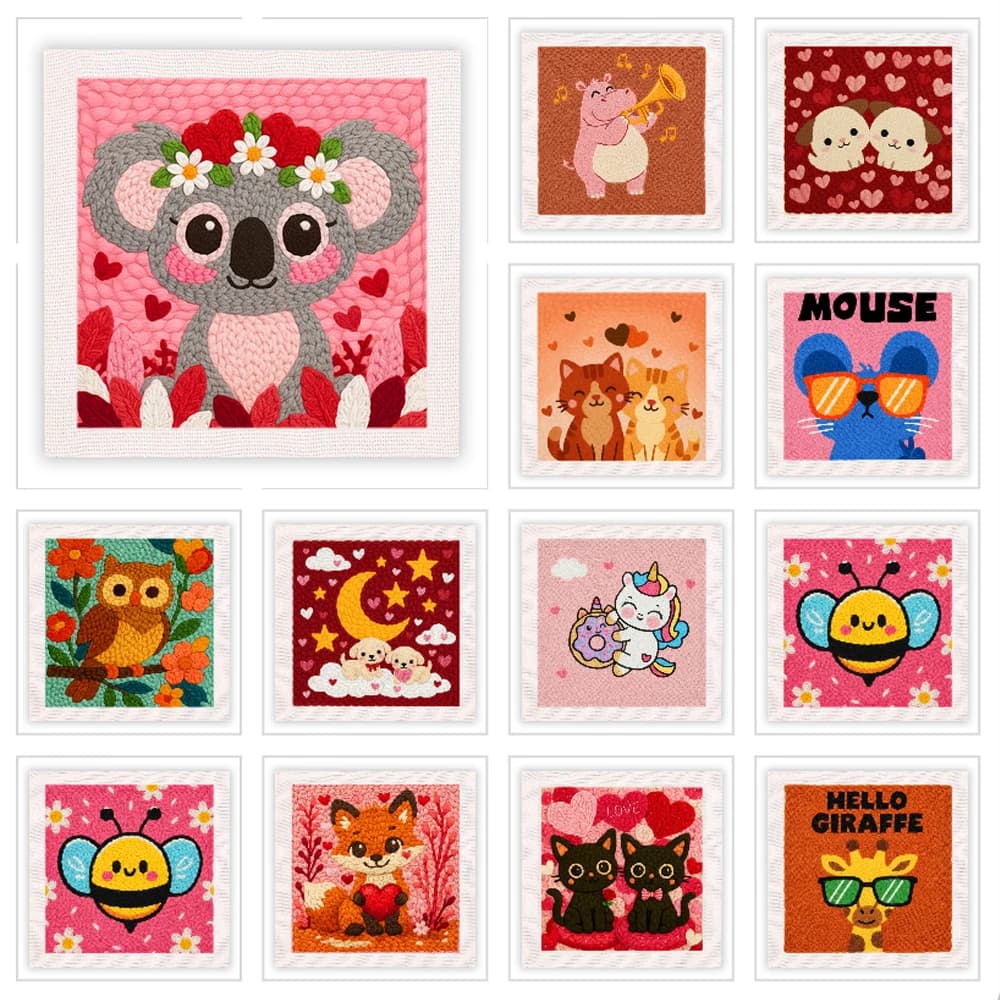 25*25cm frame Punch Needle Embroidery Kit for Beginners Adult Cute Animal Punch Needle Kit Handcraft crafts for adults Diy Gift