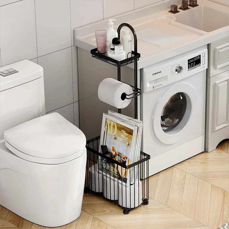 Portarotolo da Bagno con Mensola, Porta Rotoli di Carta Igienica Multifunzionale con Supporto per Tablet