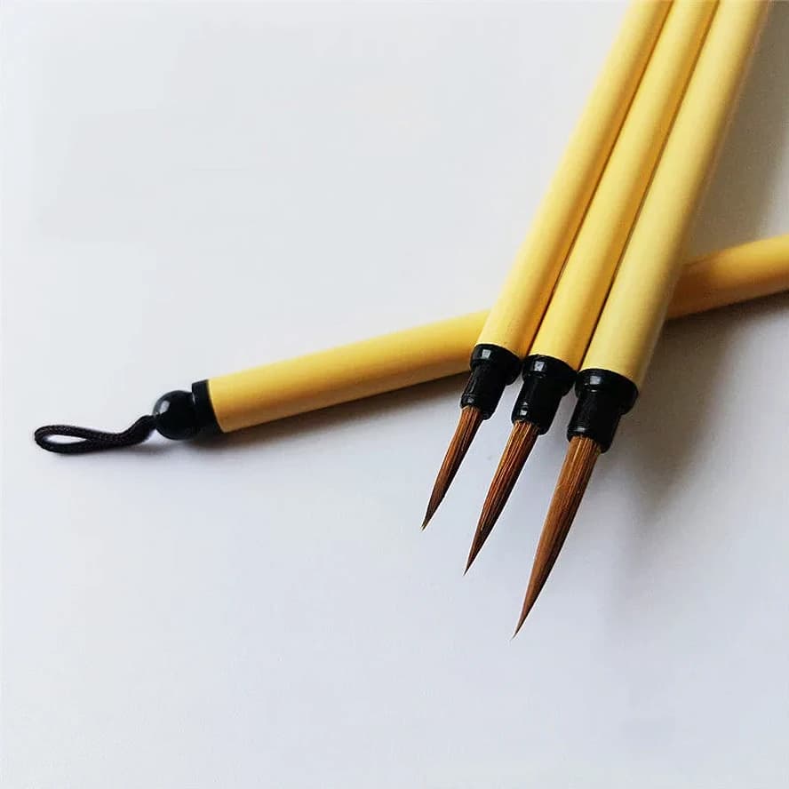 Wolf Hair Brush Set with Slim Gold Script Calligraphy Fine Point Pen Small Regular Script Writing Kit for Beginners