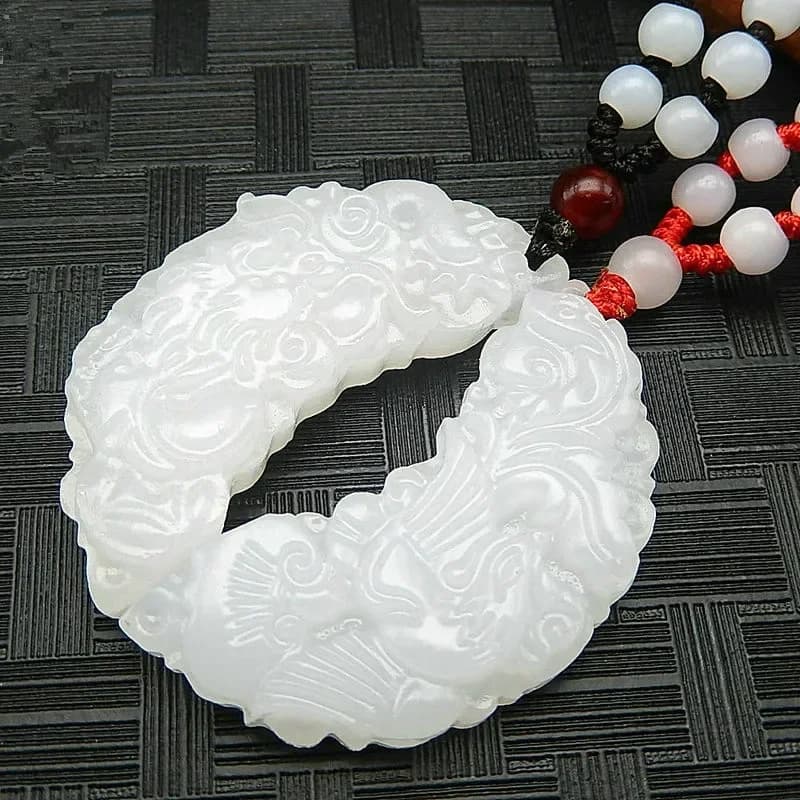 1 Pair Natural White Jade Dragon and Phoenix Pendant Fashion Lovers Necklace Jewelry Gifts for Her Free Rope wholesale