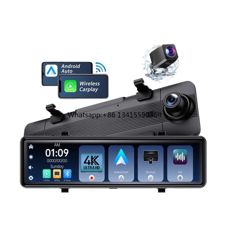 4K HD 12 Inch Car Play Car Mirror Dashcam with Reverse Camera and Touchscreen Display
