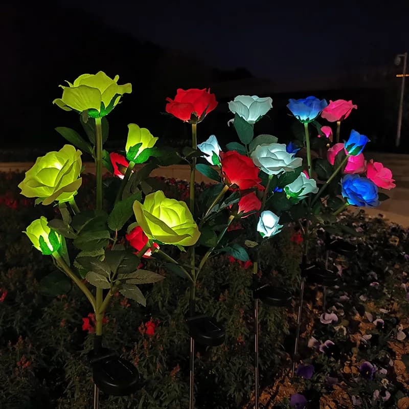 Luci Solari da Giardino a Forma di Rosa, Lampade da Terra per Parterre, Campeggio, Matrimoni, Feste, Decorazione per Cortile, Patio e Prato