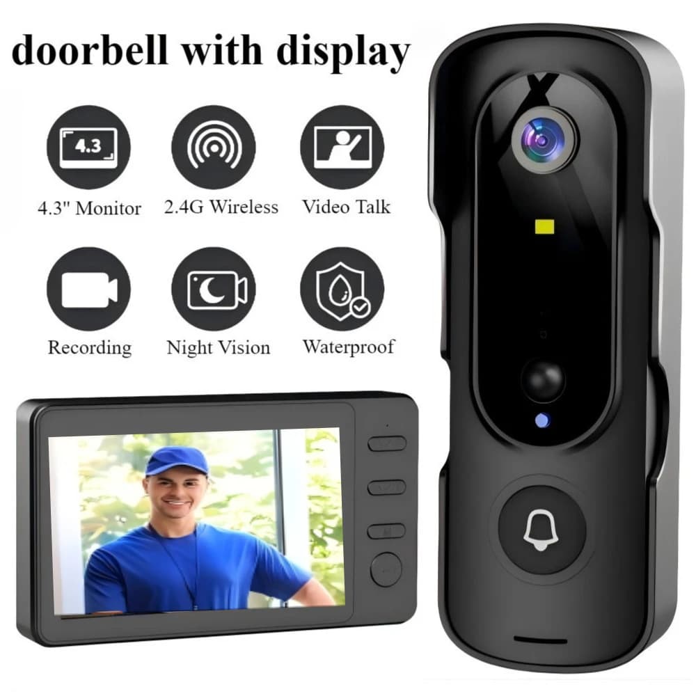 Campanello senza fili 2.4G Telecamera di sicurezza per porta e schermo da 4,3 pollici Rilevazione movimento AI Spioncino digitale Registrazione Video citofono domestico