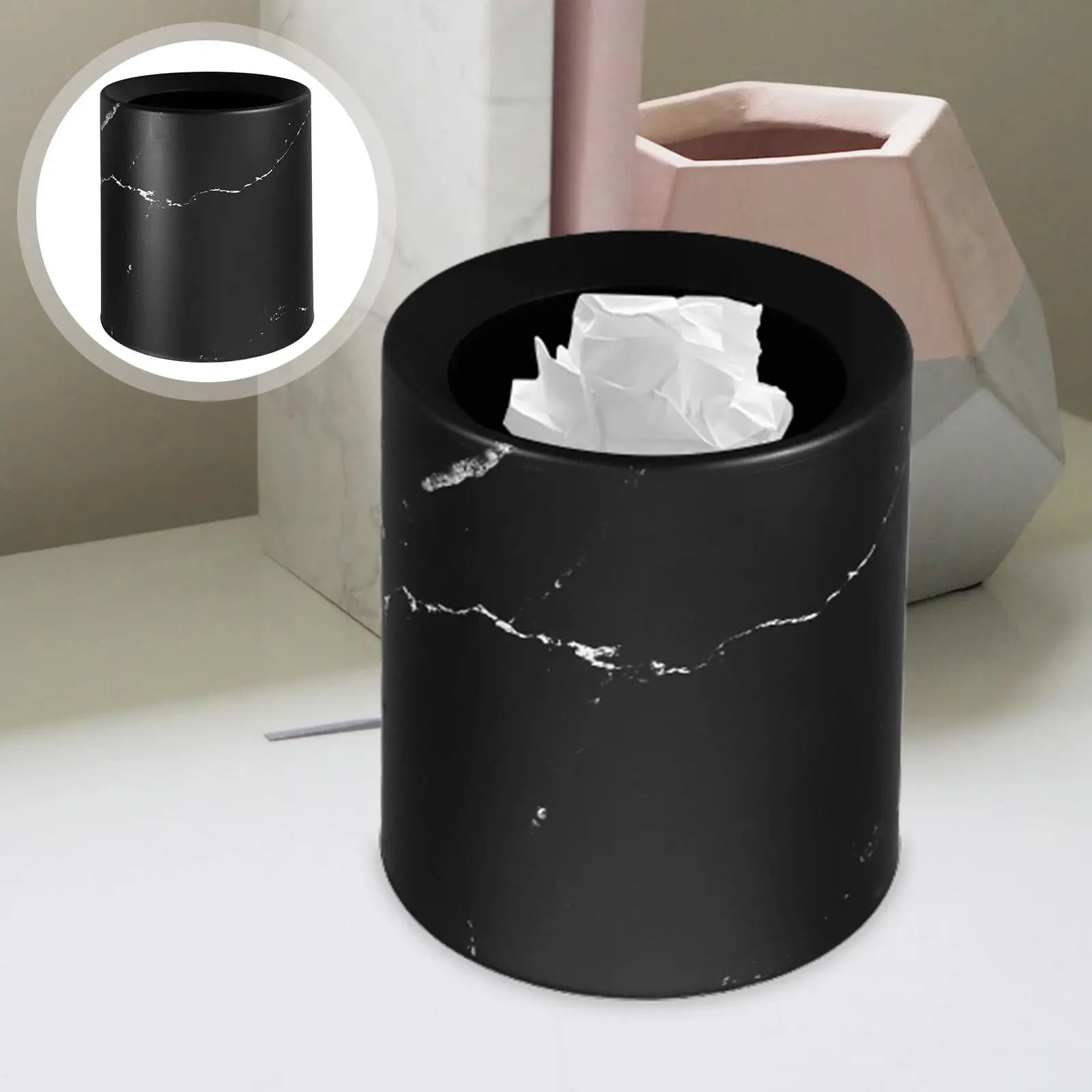 Cestino per Rifiuti in Marmo da Scrivania, Piccolo e Compatto, per Casa, Ufficio, Bagno, Elegante Contenitore per Rifiuti da Bancone, Pratico