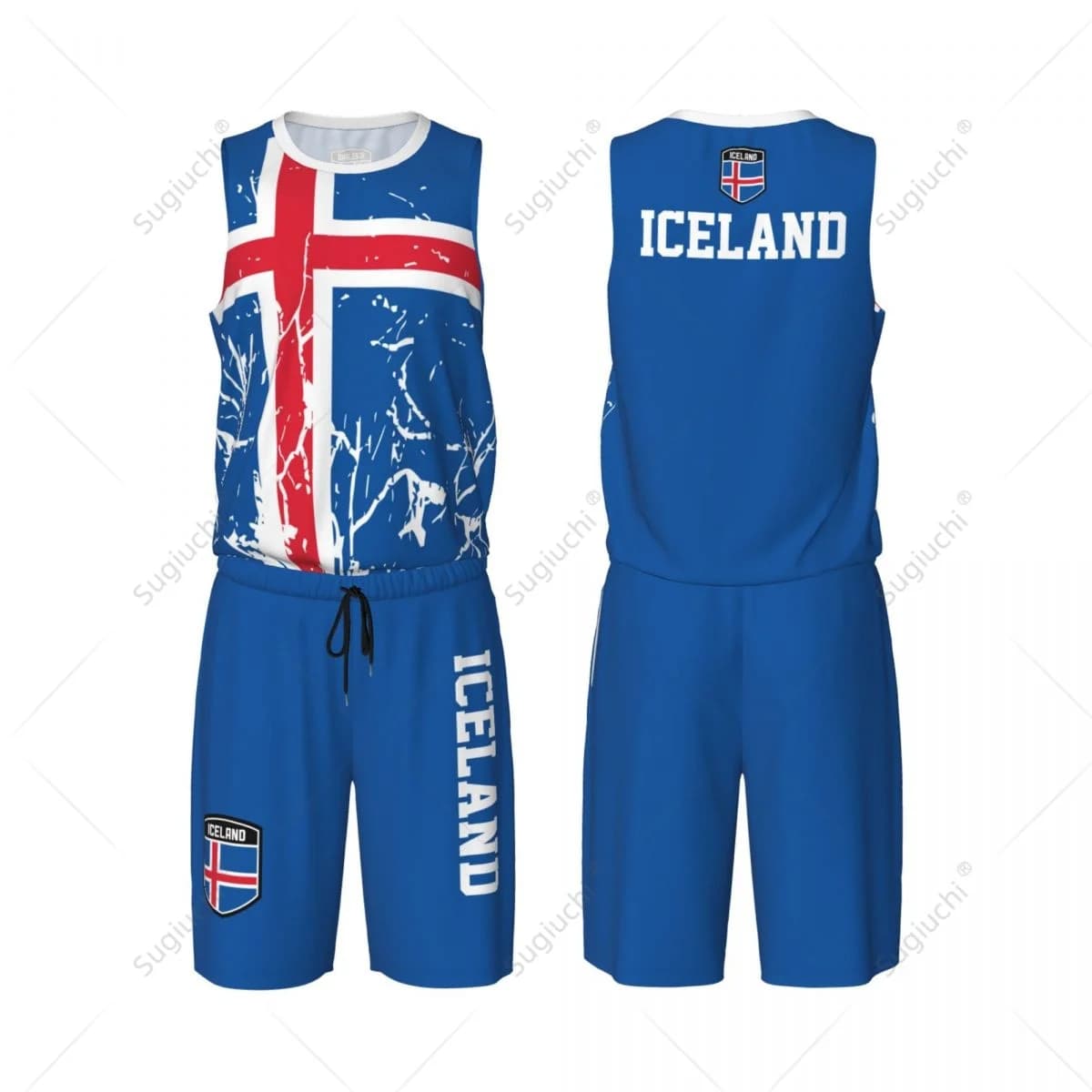 Set da basket da uomo con bandiera dell'Islanda, maglietta e pantaloni senza maniche
