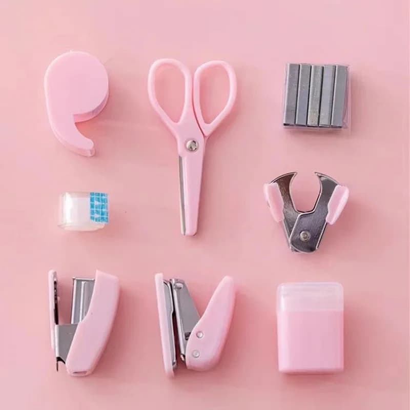 8PCS Mini Office Supply Kits Set – Includes Mini Stapler,Scissors, Staple Remover, Staples, Tape Dispenser Scrapbook Tool Box