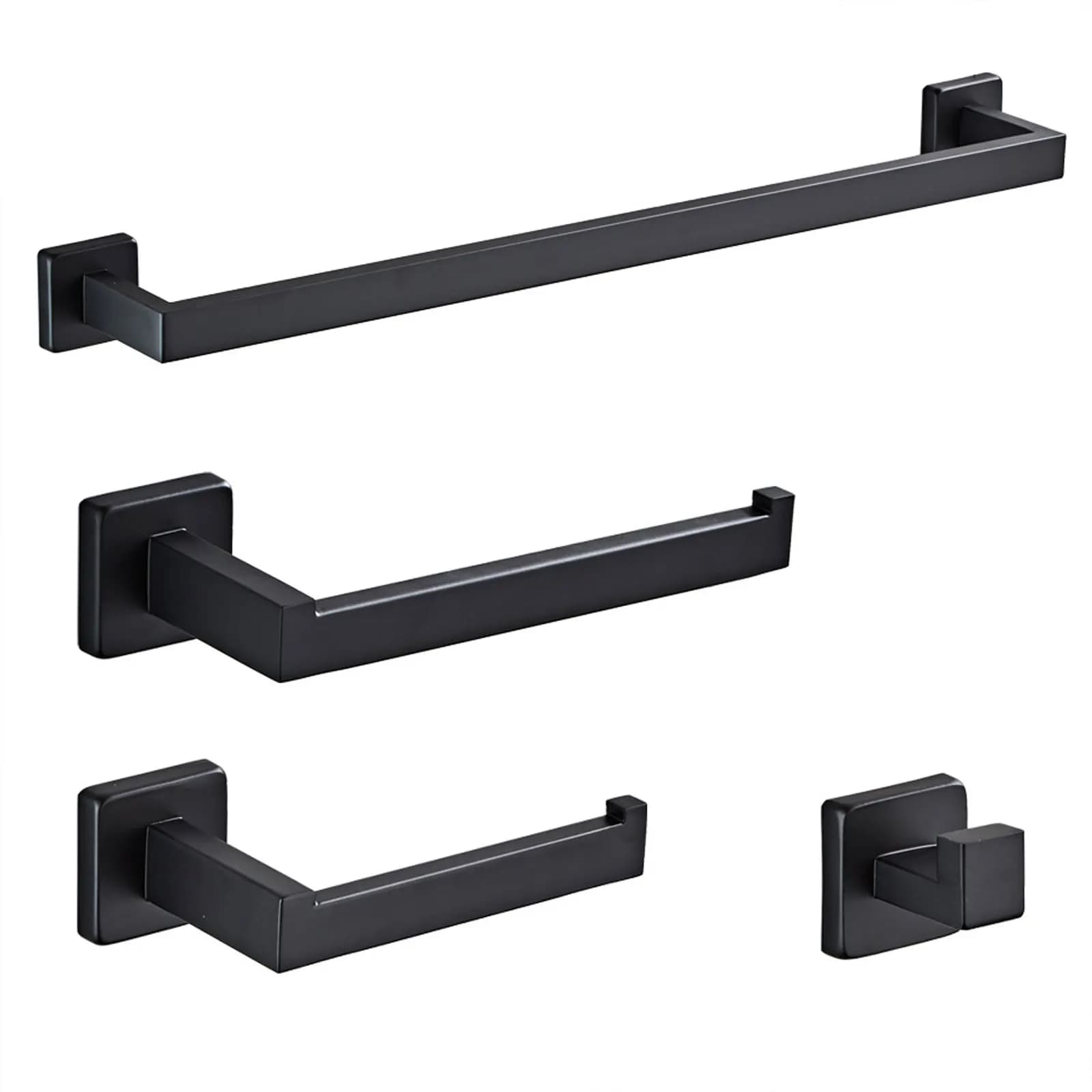 Set portasciugamani da bagno da 4 pezzi, portasciugamani nero opaco in acciaio inossidabile 304 + porta carta igienica + portasciugamani + gancio portasciugamani