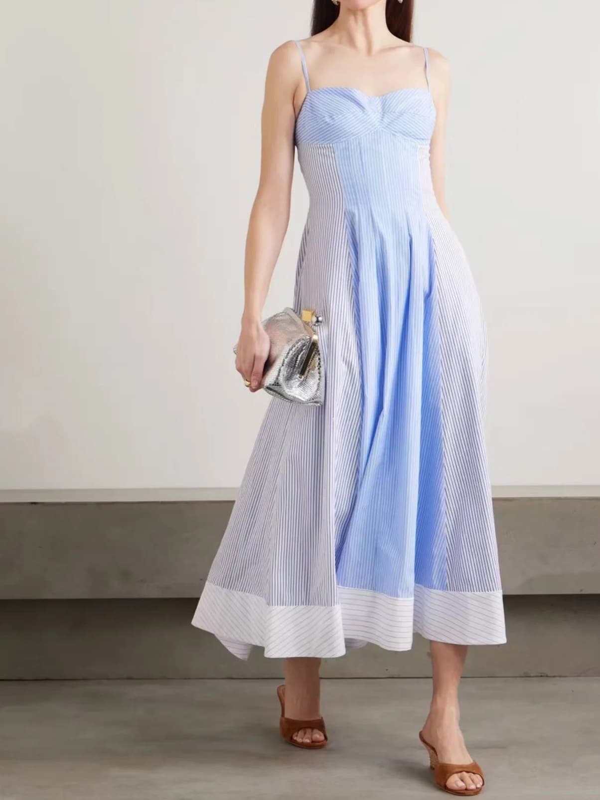Women's Casual Dress with Straps Blue with Spalline, High Life and Sleeveless Square Collection
