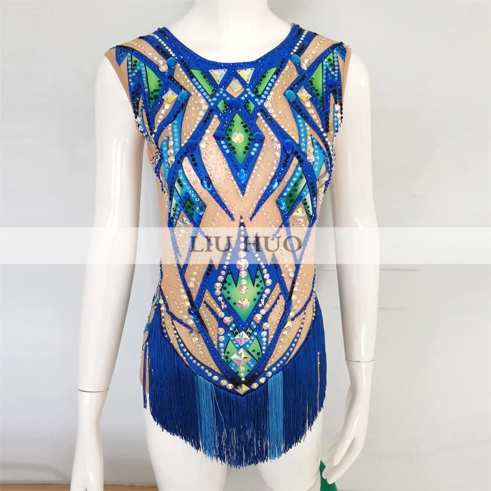 LIUHUO Body da ginnastica ritmica Personalizza Costume da donna per ragazza Concorso di performance Abito da ballo Aerobica Pattinaggio su ghiaccio blu