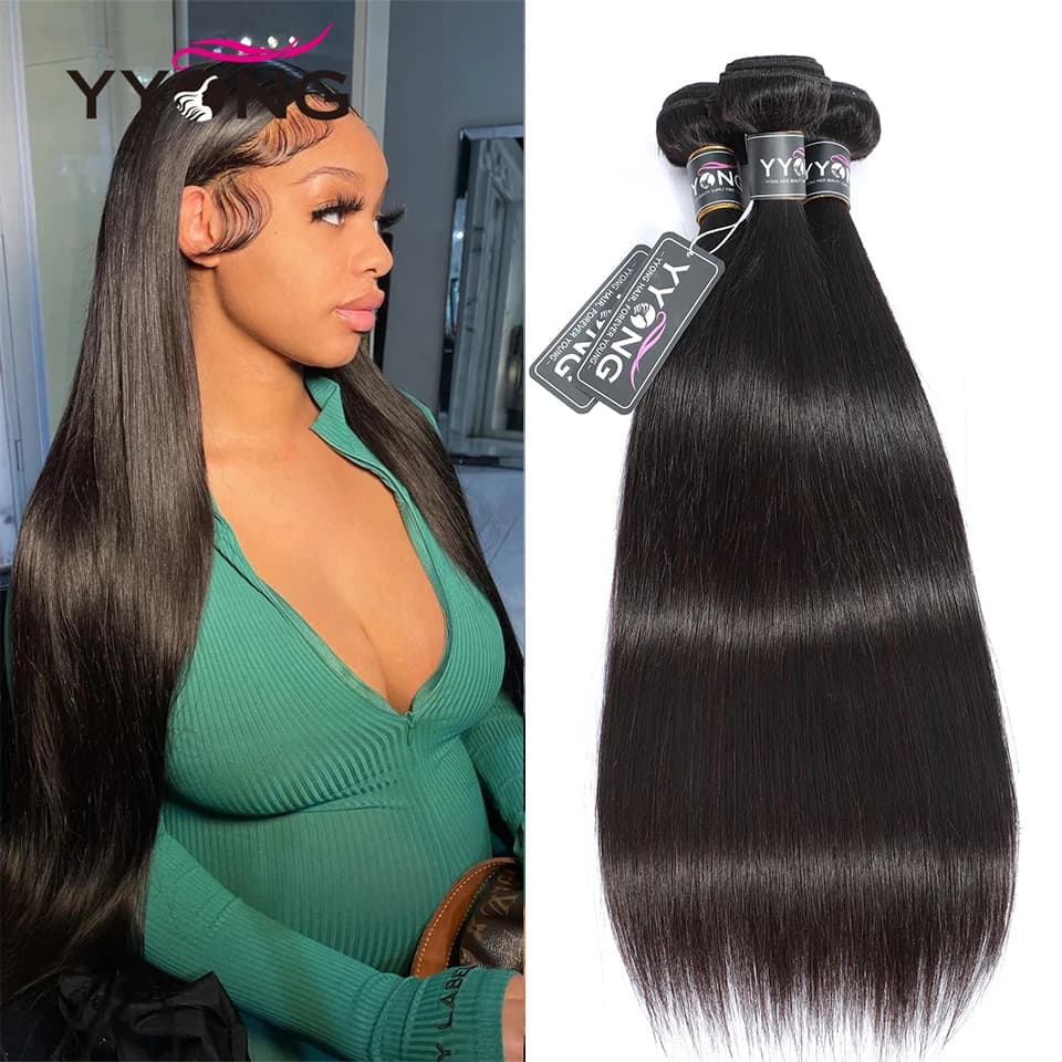 Yyong Peruvian smooth hair bundles 100% human hair weaving 1/3/4 natural color bundles hair extension Remy 8-32 "can be remodeled