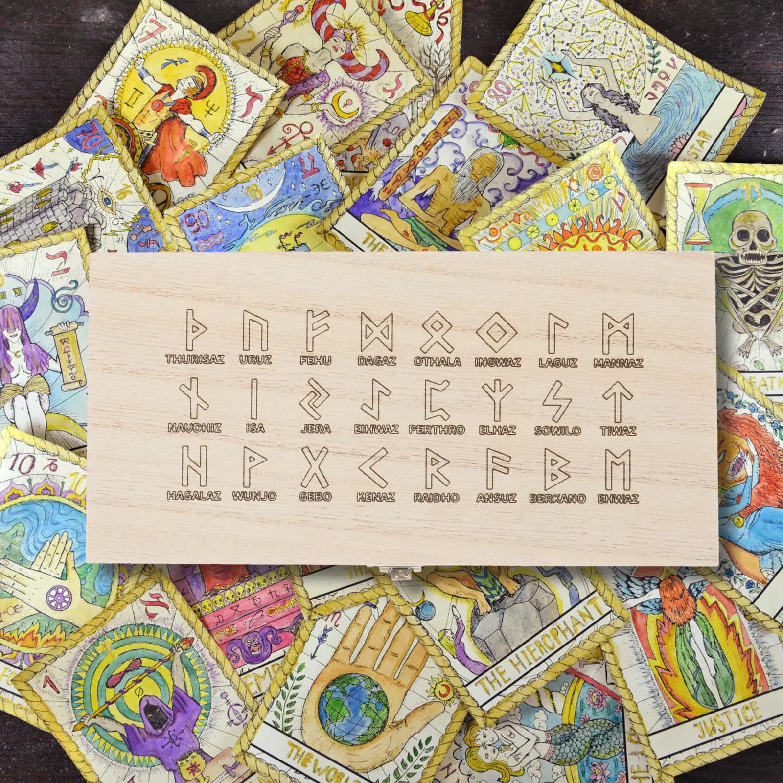 Scatola in Legno per Carte dei Tarocchi, Contenitore Premium Robusto in Legno Naturale Rettangolare per Carte dei Tarocchi, Carte da Gioco e Giochi da Tavolo