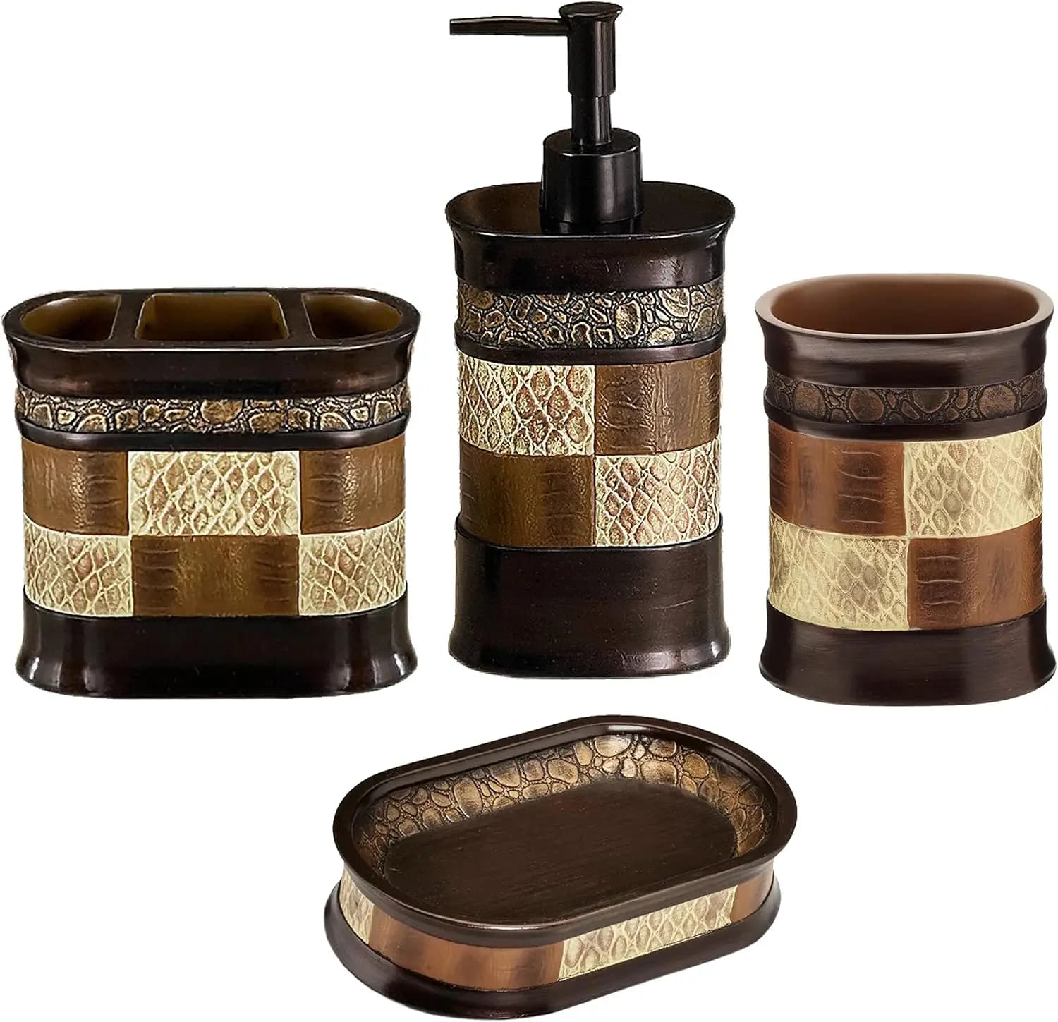 Set da Bagno Zambia 4 Pezzi: Dispenser Sapone, Bicchiere, Porta Spazzolino e Portasapone - Arredo Moderno di Lusso