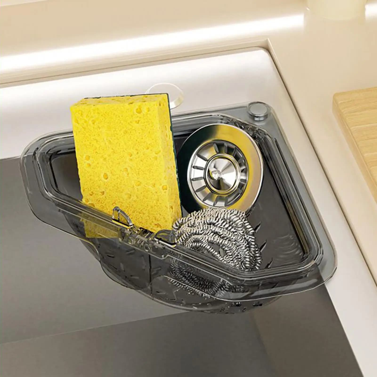 Cestello Magnetico Triangolare per Scarico Lavello, Scolapiatti Sospeso per Verdura e Frutta, Accessori Filtro Cucina, Raccoglitore di Scarti Alimentari