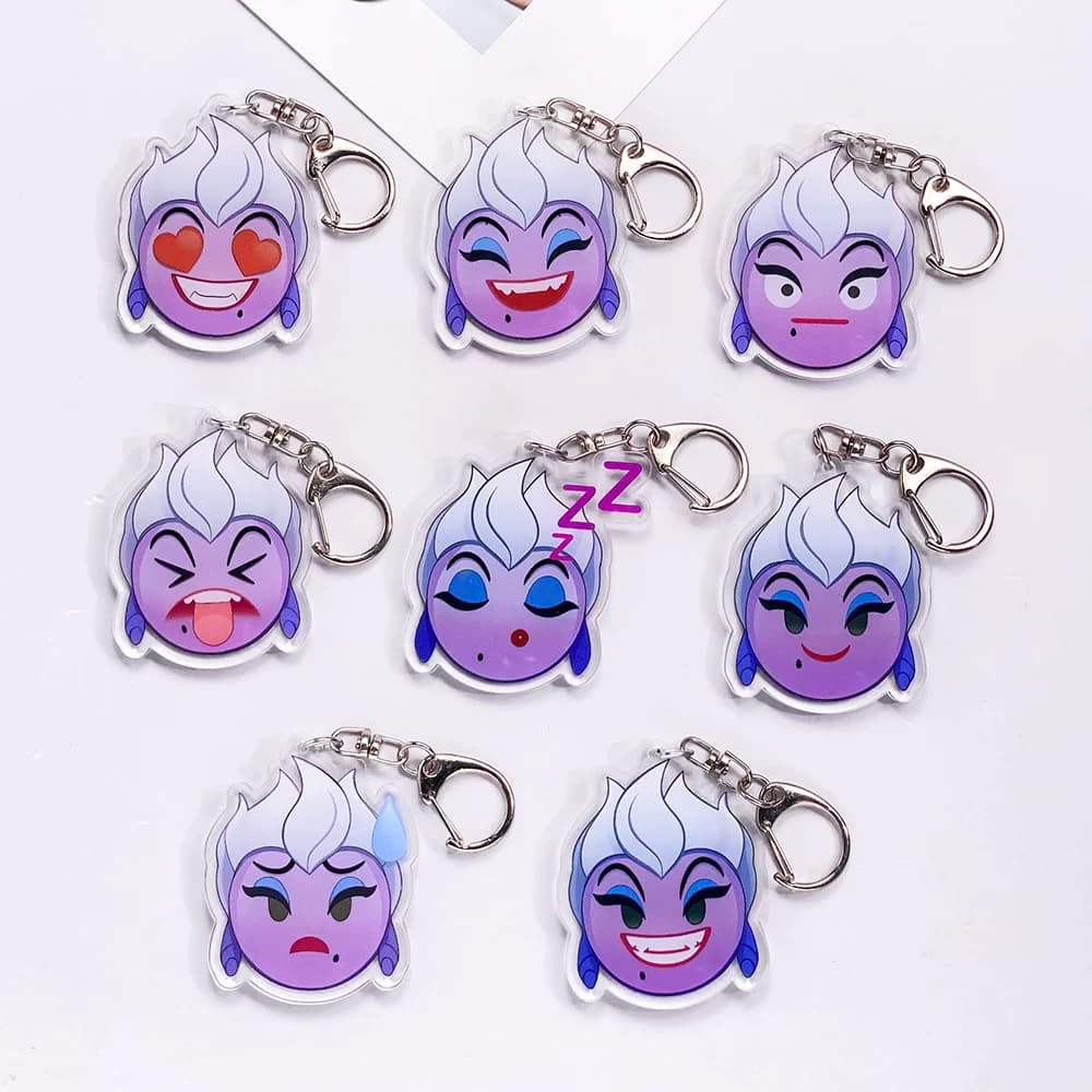 8 pezzi di accessori per portachiavi in acrilico Disney Villain The Little Mermaid Ursula, ciondolo per borsa, ciondolo per zaino, portachiavi, regali per amici