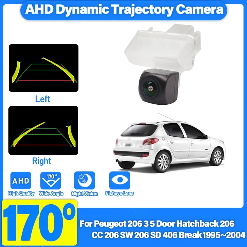Telecamera Posteriore per Auto AHD 1080P per Peugeot 206 3/5 Porte Hatchback, 206 CC, 206 SW, 206 SD, 406 Break 1995~2004, Monitor per Retromarcia