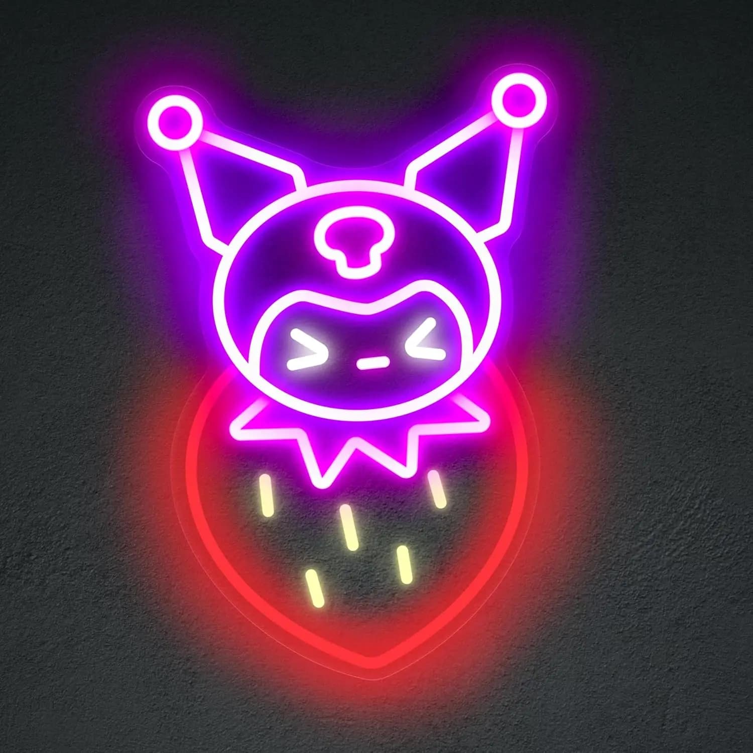 Insegna LED Neon Kuromi a Forma di Fragola, Regalo di Compleanno, Luce da Parete Anime Sanrio per Cameretta, Asilo, Aula, Matrimonio, Sala Giochi, Caffetteria