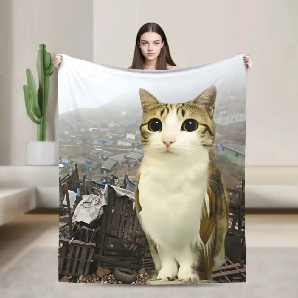 Coperta in flanella morbida e accogliente con motivo gatto e gufo, ideale per l'arredamento di casa, come coperta decorativa divertente, per viaggi invernali e per auto.