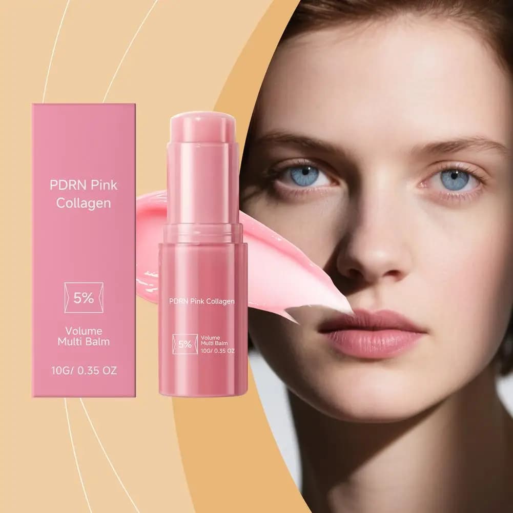 Balsamo Multiuso Volumizzante Coreano 10g PDRN Collagene Rosa 5% - Idratante, Ammorbidente e Levigante per Labbra, Guance e Occhi
