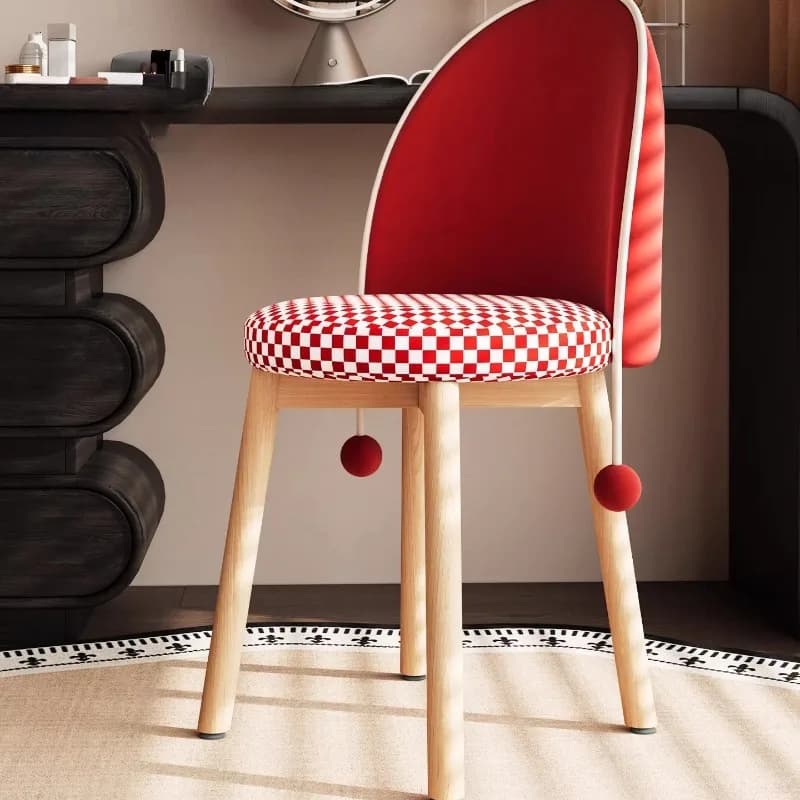 Sedia Girevole da Toeletta per Camera da Letto, Sgabello da Trucco con Gambe in Legno, Sedia da Pranzo Salvaspazio, Arredo Estetico Color Crema per Ragazze