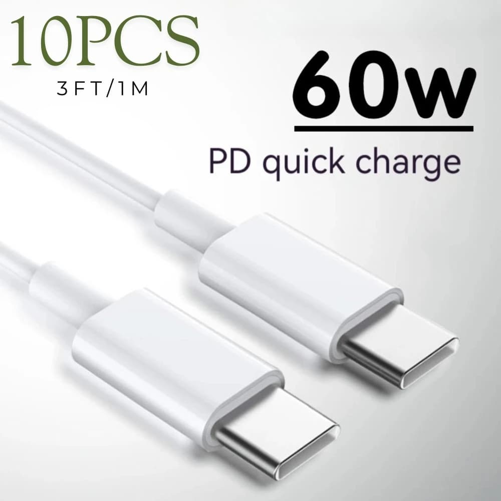 60 W PD data cable for fast charging from type C to USB C from 10 pieces | Compatible with iPhone 16e 15 17 16 Plus, length 3FT